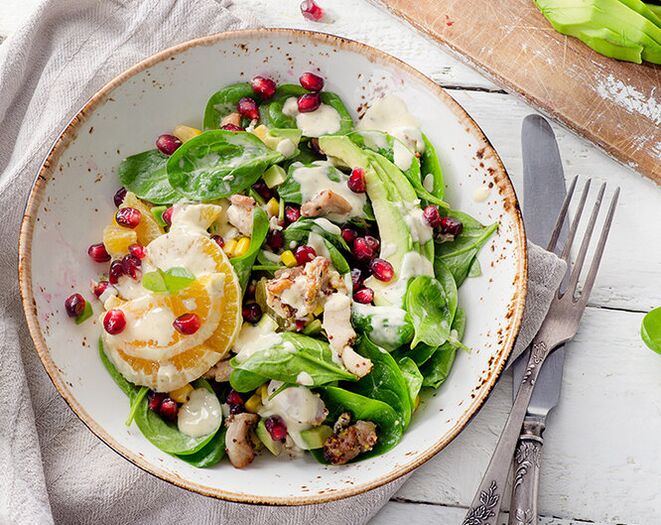 Dishes of vegetables and fruits